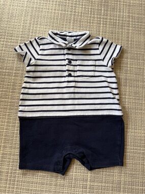 Janie and Jack Navy & White Nautical Striped Polo Romper